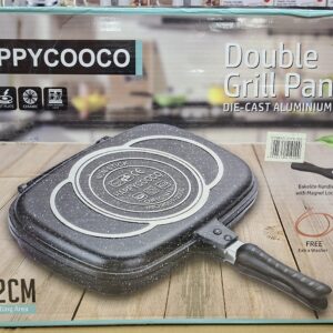HAPPY COOCO 32CM Double Grill Pan Die-Cast Aluminium – Non-Stick Double-Sided Frying Pan with Magnetic Lock Handle | Happycooco Flip Grill Pan for Gas, Ceramic & Hot Plate