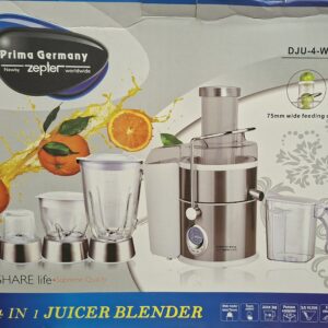 Zepter Prima Germany 4-in-1 Juicer Blender Machine – 1000W Multi-Function Food Processor with Grinder & Chopper | 1.5L Glass Jar, 2.2L Pulp Container, 5-Speed Digital Control